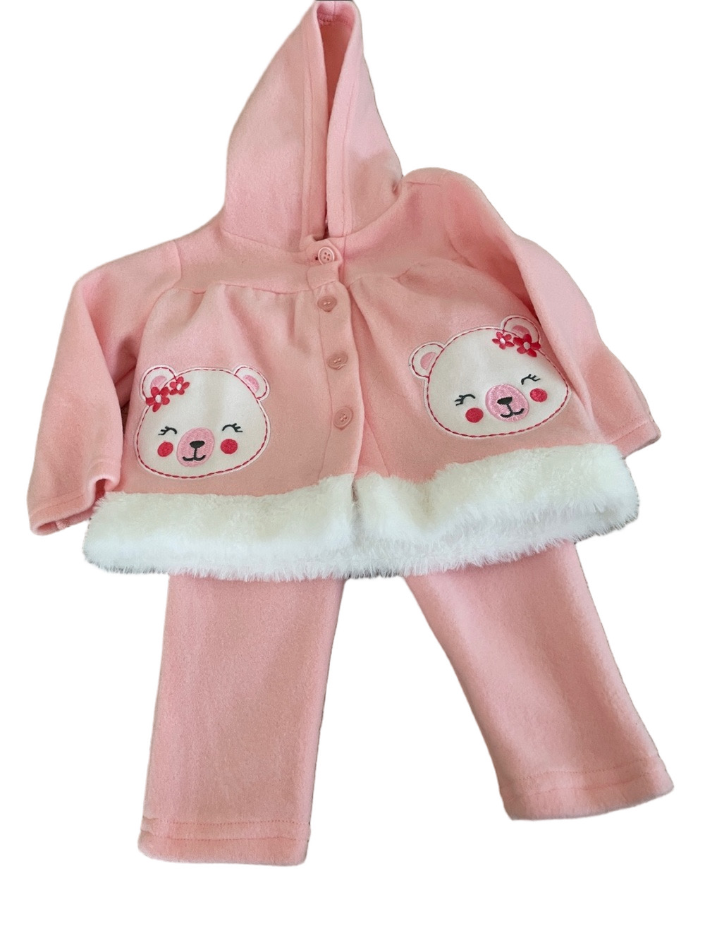 Zack & Zoey Pink Hooded Baby Set with Faux Fur Trim 6-9 Mo. NWT